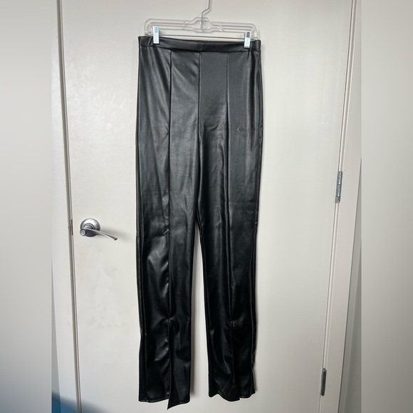 Black Faux Leather Seam Detail Split Hem Pants - Pretty Little Thing - Picture 3 of 4